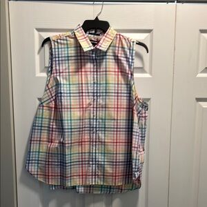 Lands' End Multicolor Plaid Sleeveless Blouse